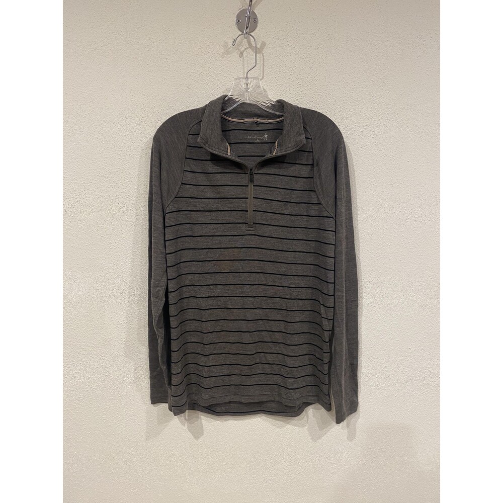 Smartwool Pullover Mens Large Gray Stripe Long Sleeve 1/4 Zip Lightweight Wool
